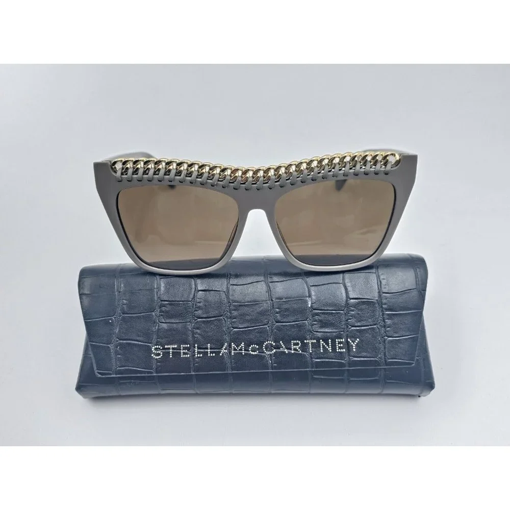 Stella McCartney Gray Sunglasses with Gold Chain Detail